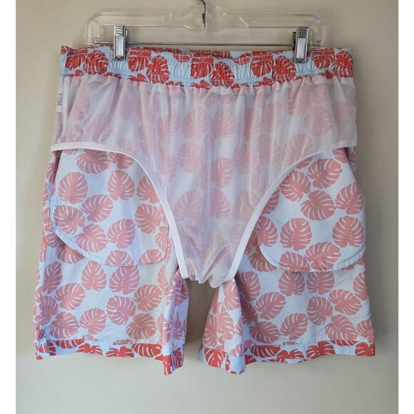 Tom & Teddy Men's Swim Trunks Ahorts Blue Orange Palms XL - Picture 9 of 12